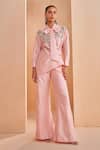 Buy_Aakansha Gupta_Pink Chanderi Embroidery Collared Designer Co-ord Set _at_Aza_Fashions
