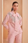 Buy_Aakansha Gupta_Pink Chanderi Embroidery Collared Designer Co-ord Set _Online_at_Aza_Fashions