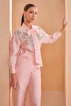 Aakansha Gupta_Pink Chanderi Embroidery Collared Designer Co-ord Set _at_Aza_Fashions
