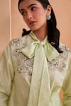 Aakansha Gupta_Green Chanderi Embroidery Open Neck Designer Co-ord Set _Online_at_Aza_Fashions
