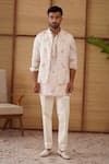 Buy_Arjan Dugal_Pink Organza, Silk, Cotton Satin, Modal, Lycra Gramophone Nehru Jacket Set _at_Aza_Fashions