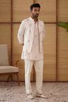 Arjan Dugal_Pink Organza, Silk, Cotton Satin, Modal, Lycra Gramophone Nehru Jacket Set _at_Aza_Fashions