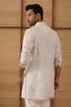 Shop_Arjan Dugal_Gray Organza, Silk, Cotton Satin, Lycra Light Grey Poppy Print Kurta Set _at_Aza_Fashions