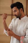 Arjan Dugal_Gray Organza, Silk, Cotton Satin, Lycra Light Grey Poppy Print Kurta Set _at_Aza_Fashions