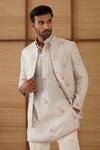 Arjan Dugal_Gray Organza, Silk, Modal, , Satin, Lycra, Gramophone Bandhgala Set _Online_at_Aza_Fashions