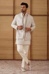 Buy_Arjan Dugal_Gray Organza, Silk, Modal, , Satin, Lycra, Gramophone Bandhgala Set _at_Aza_Fashions