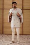Shop_Arjan Dugal_Gray Organza, Silk, Modal, , Satin, Lycra, Gramophone Bandhgala Set _at_Aza_Fashions