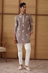 Buy_Arjan Dugal_Gray Organza, Silk, Cotton Satin, Lycra Gramophone Dori Kurta Set _at_Aza_Fashions