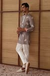 Arjan Dugal_Gray Organza, Silk, Cotton Satin, Lycra Gramophone Dori Kurta Set _Online