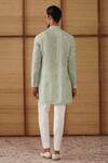 Shop_Arjan Dugal_Green Organza, Silk, Cotton Satin, Lycra Embroidery Gramophone Dori Kurta Set _at_Aza_Fashions