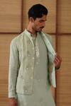 Buy_Arjan Dugal_Green Organza, Silk, Modal, Cotton Satin Gramophone Dori Nehru Jacket Set _Online_at_Aza_Fashions