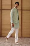 Arjan Dugal_Green Organza, Silk, Modal, Cotton Satin Gramophone Dori Nehru Jacket Set _at_Aza_Fashions