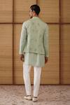 Shop_Arjan Dugal_Green Organza, Silk, Modal, Cotton Satin Gramophone Dori Nehru Jacket Set _at_Aza_Fashions