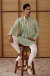 Arjan Dugal_Green Organza, Silk, Modal, Cotton Satin Gramophone Dori Nehru Jacket Set _Online