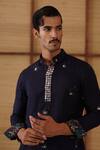 Shop_Arjan Dugal_Navy Organza, Silk, Cotton Satin, Lycra Embroidery Gramophone Dori Kurta Set _Online_at_Aza_Fashions