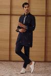 Arjan Dugal_Navy Organza, Silk, Cotton Satin, Lycra Embroidery Gramophone Dori Kurta Set _Online