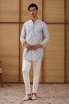 Buy_Arjan Dugal_Blue Cotton, Kairos Diamond Foe Kurta Set _at_Aza_Fashions