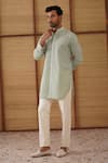 Buy_Arjan Dugal_Green , Satin, Lycra, Sage Jaal Print Kurta Set _Online_at_Aza_Fashions