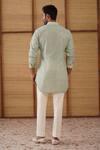 Shop_Arjan Dugal_Green , Satin, Lycra, Sage Jaal Print Kurta Set _at_Aza_Fashions