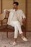 Shop_Arjan Dugal_Off White Organza, Silk, Cotton Satin, Lycra Beads Banarasi Nehru Jacket Set _at_Aza_Fashions