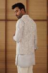 Arjan Dugal_Gray Organza, Silk, Cotton Satin, Lycra Beads Nehru Jacket Set _Online_at_Aza_Fashions