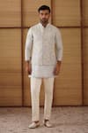 Buy_Arjan Dugal_Gray Organza, Silk, Cotton Satin, Lycra Beads Nehru Jacket Set _at_Aza_Fashions