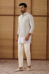 Shop_Arjan Dugal_Gray Organza, Silk, Cotton Satin, Lycra Beads Nehru Jacket Set _Online_at_Aza_Fashions
