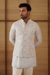 Arjan Dugal_Gray Organza, Silk, Cotton Satin, Lycra Beads Nehru Jacket Set _at_Aza_Fashions