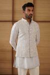 Buy_Arjan Dugal_Gray Organza, Silk, Cotton Satin, Lycra Beads Nehru Jacket Set 
