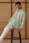Shop_Arjan Dugal_Green Organza, Silk, Cotton Satin, Lycra Beads Kurta Set _Online_at_Aza_Fashions