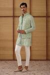 Buy_Arjan Dugal_Green Organza, Silk, Cotton Satin, Lycra Beads Kurta Set _at_Aza_Fashions