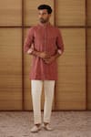Buy_Arjan Dugal_Brown Organza, Silk, Cotton Satin, Lycra Embroidery Beads Kurta Set _at_Aza_Fashions