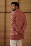 Shop_Arjan Dugal_Brown Organza, Silk, Cotton Satin, Lycra Beads Banarasi Bandhgala Set _at_Aza_Fashions