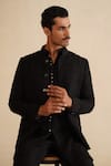 Shop_Arjan Dugal_Black Organza, Cotton Satin, Lycra, Silk Embroidery, Beads Bandhgala Set _at_Aza_Fashions