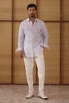 Buy_Arjan Dugal_Blue Linen, Cotton Satin, Lycra Floral Printed Shirt Pant Set _at_Aza_Fashions