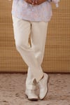 Shop_Arjan Dugal_Blue Linen, Cotton Satin, Lycra Floral Printed Shirt Pant Set _Online_at_Aza_Fashions