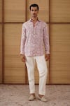 Buy_Arjan Dugal_Pink Linen, Cotton Satin, Lycra Bouquet Print Shirt Pant Set _at_Aza_Fashions