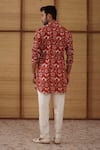 Shop_Arjan Dugal_Rust Linen, Cotton Satin, Lycra Bouquet Print Short Kurta Set _at_Aza_Fashions