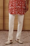Buy_Arjan Dugal_Rust Linen, Cotton Satin, Lycra Bouquet Print Short Kurta Set 