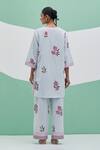 Shop_Priya Chaudhary_Sky Blue Linen Embroidery V-neck Block Print Kurta Set _at_Aza_Fashions