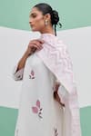 Priya Chaudhary_White Linen Embroidery Split V-neck Block Print Kurta Set _Online_at_Aza_Fashions