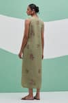 Shop_Priya Chaudhary_Green Linen Embroidery V-neck Block Print Dress _at_Aza_Fashions