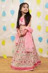 Shop_Tiny Colour_Pink Cotton Lace, Embroidery, Mirrors Block Printed Lehenga Set _Online_at_Aza_Fashions