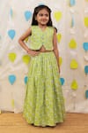 Buy_Tiny Colour_Green Cotton Block Printed Jacket And Skirt Set _at_Aza_Fashions