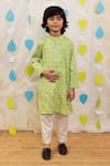 Buy_Tiny Colour_Green Cotton Block Printed Kurta Set _at_Aza_Fashions