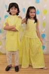 Buy_Tiny Colour_Yellow Cotton Lace Block Printed Kurta And Sharara Set _Online_at_Aza_Fashions