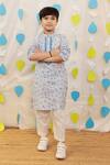 Shop_Tiny Colour_Blue Cotton Lace Block Printed Kurta Set _Online_at_Aza_Fashions