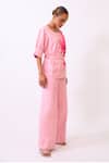 Baani Khurana_Pink Cotton, Linen Embroidery Round Neck Floral Print Top And Pant Set _at_Aza_Fashions