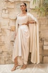 Buy_J By Jannat_Off White Satin, Shantoon Beads Open Neck, Embroidered Cape And Draped Skirt Set 