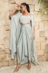 Shop_J By Jannat_Blue Satin Beads, Embroidery Open , Square Bustier And Draped Skirt Set _at_Aza_Fashions